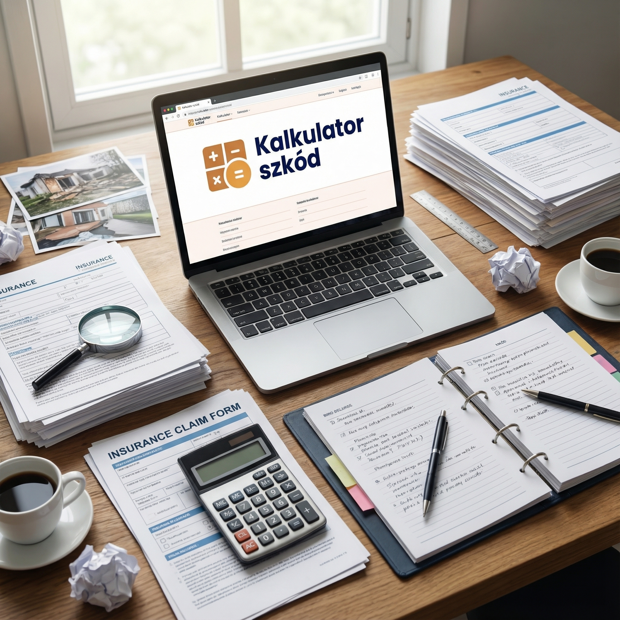 Dokumenty i kalkulator na biurku